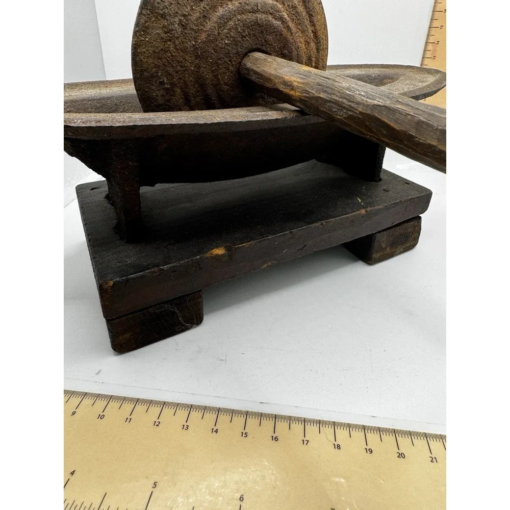 Antique Japanese cast iron and wooden Yagen for grinding medicinal herbs